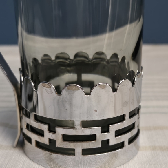 Vintage Libbey Federal Glass Chrome Coffee Tea Cups Set - Picture 5 of 9